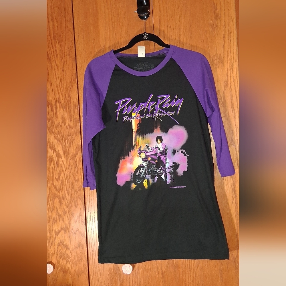 Purple Rain raglan sleeve baseball shirt, size small